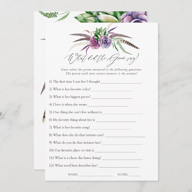 Mystical Succulents Bridal Shower Game Invitation (Front/Back)