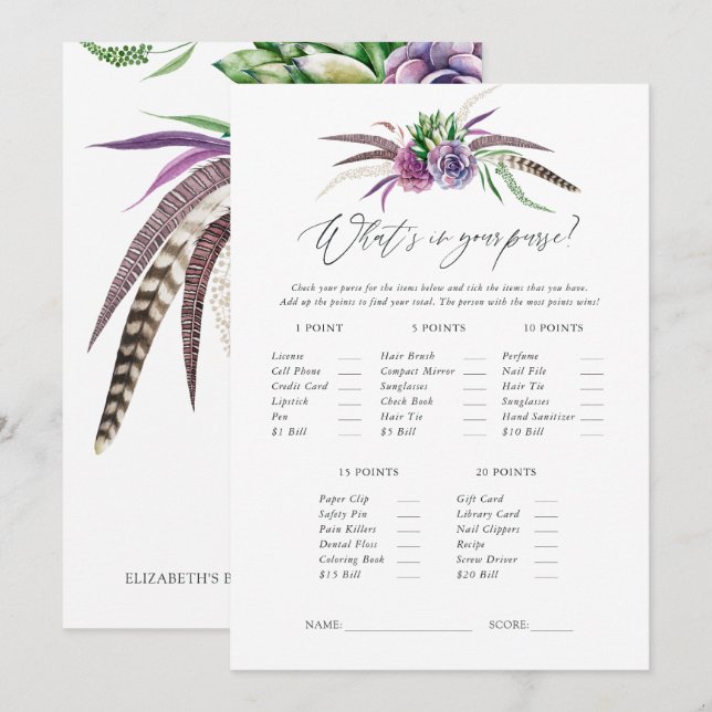 Mystical Succulents Bridal Shower Game Invitation (Front/Back)