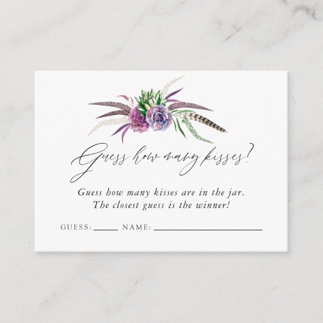 Mystical Succulents Bridal Shower Kissing Game Enclosure Card (Front)