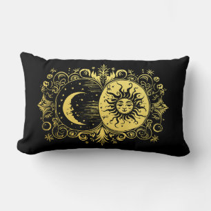 Mystical Sun and Moon in Gold Lumbar Cushion