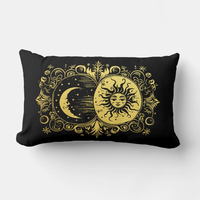 Mystical Sun and Moon in Gold Lumbar Cushion (Front)