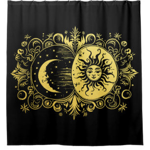Mystical Sun and Moon in Gold Shower Curtain