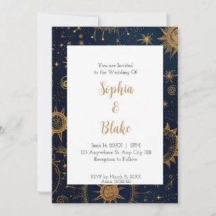 Mystical Sun and Stars Celestial Wedding Invitation