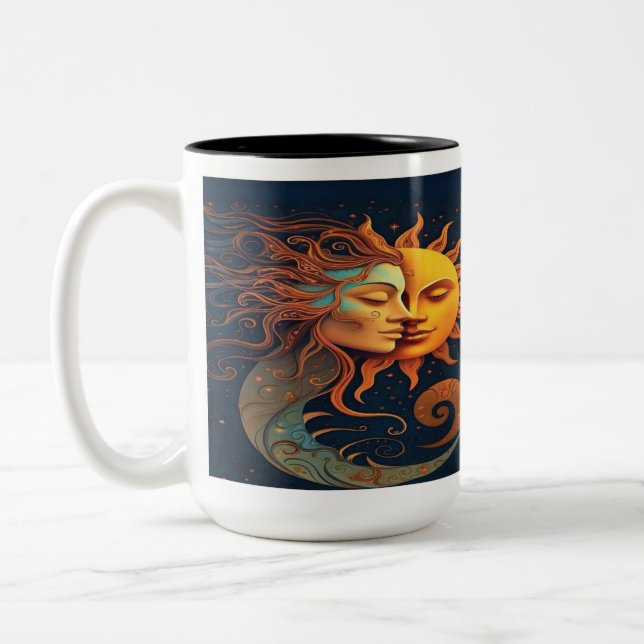 Mystical Sun & Moon Mug – Celestial Art Coffee Cup (Left)