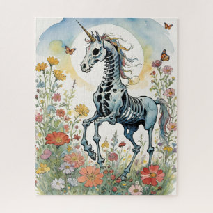 Mystical Sunrise Unicorn Skeleton Floral Jigsaw Puzzle