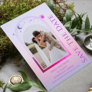 Mystical Sunset Pink Celestial Wedding Photo Save The Date