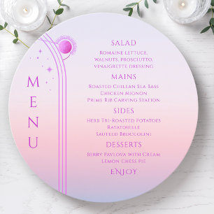 Mystical Sunset Pink Sun Moon Stars Space Wedding Menu