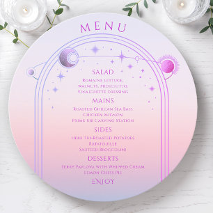 Mystical Sunset Pink Sun Moon Stars Space Wedding Menu