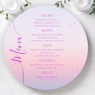 Mystical Sunset Pink Sun Moon Stars Space Wedding Menu