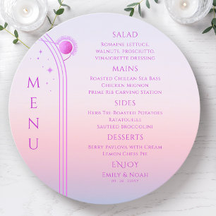 Mystical Sunset Pink Sun Moon Stars Space Wedding Menu
