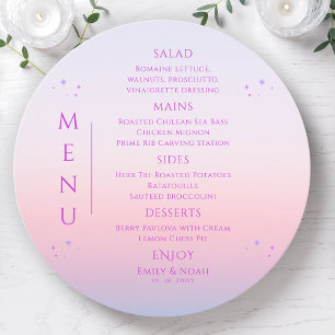 Mystical Sunset Pink Sun Moon Stars Space Wedding Menu