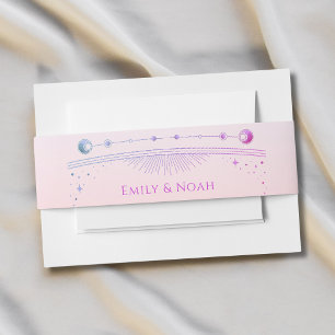 Mystical Sunset Pink Sun Moon Stars Wedding Invitation Belly Band