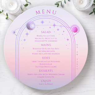 Mystical Sunset Pink Sun Moon Stars Wedding Menu