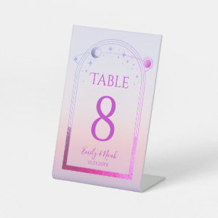 Mystical Sunset Pink Sun Moon Stars Wedding Pedestal Sign