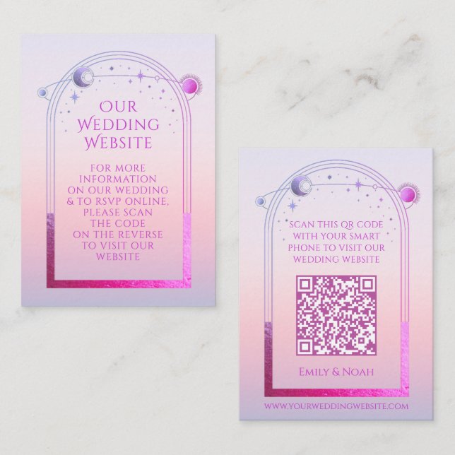 Mystical Sunset Pink Wedding Website RSVP QR Code Enclosure Card (Front/Back)