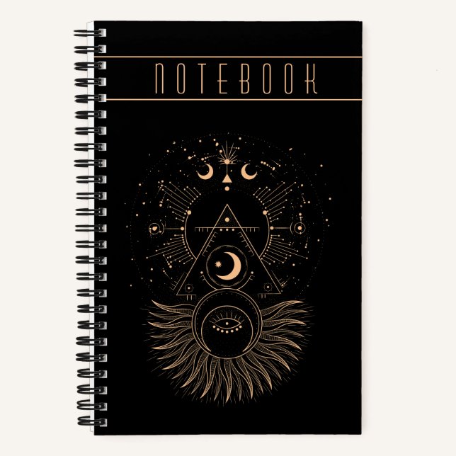 Mystical Symbols Moon Stars Spiral Notebook (Front)