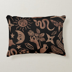 Mystical symbols: snake, sun, moon. decorative cushion