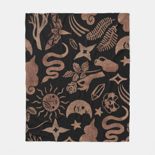 Mystical symbols: snake, sun, moon. fleece blanket