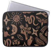 Mystical symbols: snake, sun, moon.