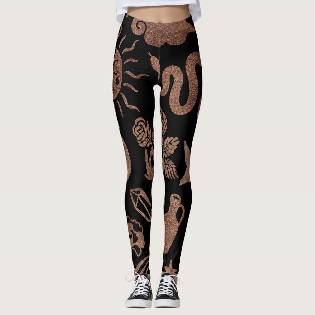 Mystical symbols: snake, sun, moon. leggings (Front)