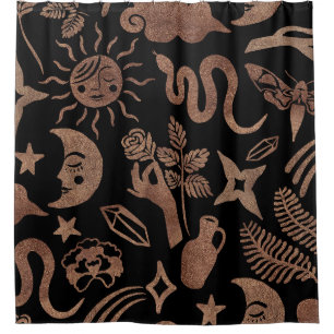 Mystical symbols: snake, sun, moon. shower curtain