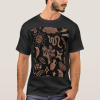 Mystical symbols: snake, sun, moon.