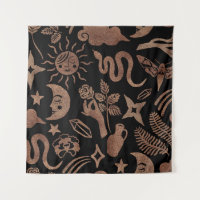 Mystical symbols: snake, sun, moon.