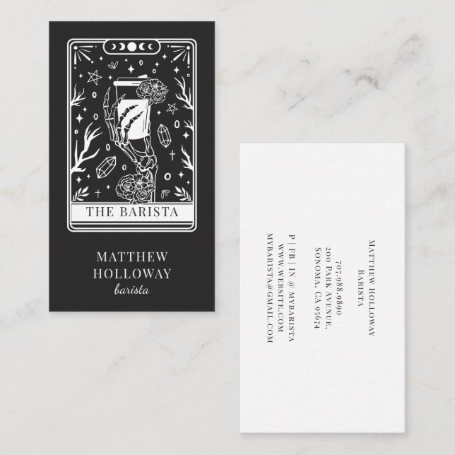 Mystical Tarot Charcoal Grey Barista Business Card (Front/Back)