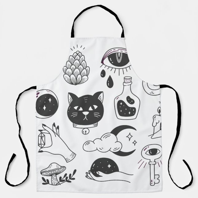 Mystical Tattoo: Hand-Drawn Vintage Badge Apron (Front)
