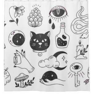 Mystical Tattoo: Hand-Drawn Vintage Badge Shower Curtain