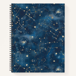 Mystical Teal Gold Cosmic Stars Nebula Notebook