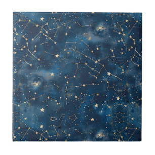 Mystical Teal Gold Cosmic Stars Nebula Tile