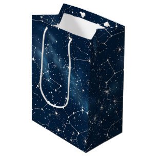 Mystical Teal White Cosmic Stars Nebula Medium Gift Bag