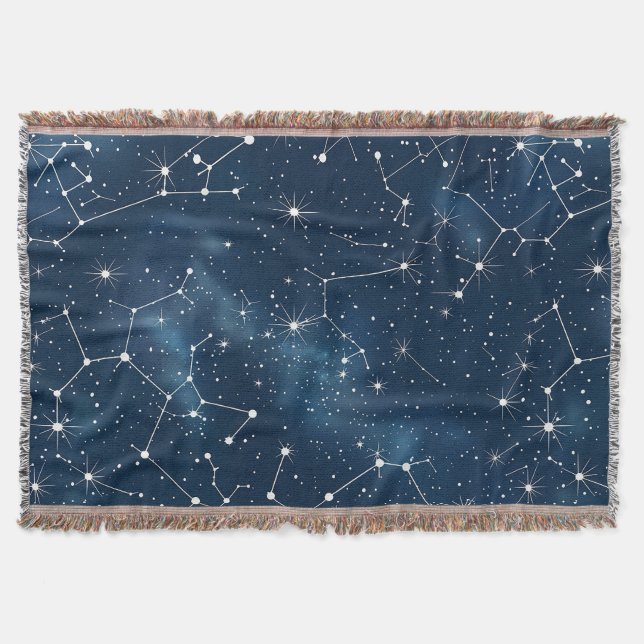 Mystical Teal White Cosmic Stars Nebula Throw Blanket (Front)