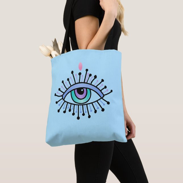 Mystical Third Eye Spiritual Yoga Reversable Colou Tote Bag (Close Up)