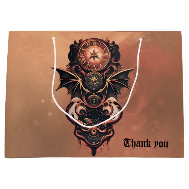 Mystical time travel with wings, steampunk watch.  large gift bag (Front)