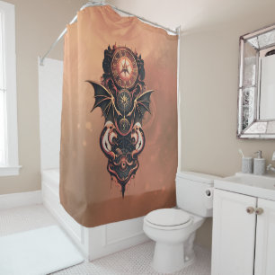 Mystical time travel with wings, steampunk watch.  shower curtain