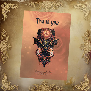 Mystical time travel with wings, steampunk watch.  thank you card