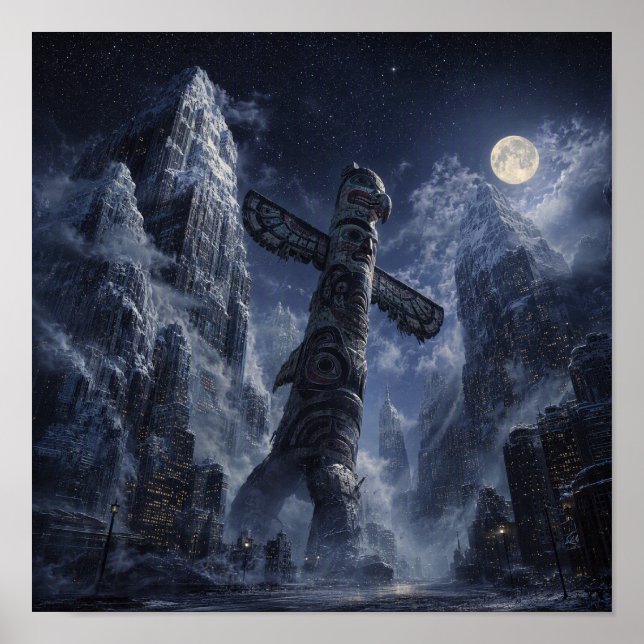 Mystical Totem Under Moonlit Sky Poster (Front)