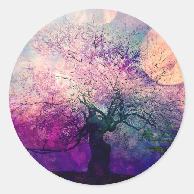 Mystical Tree and Night Moon Classic Round Sticker (Front)