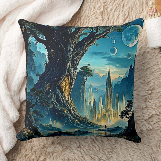 Mystical Tree City Dreamscape Cushion (Blanket)