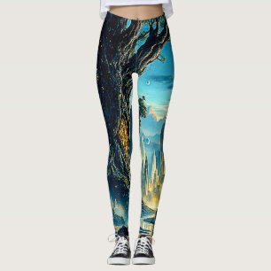 Mystical Tree City Dreamscape Leggings