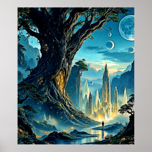 Mystical Tree City Dreamscape Poster