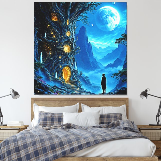 Mystical Tree Home Dreamscape Canvas Print (Insitu(Bedroom))