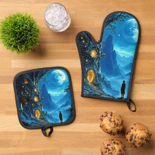 Mystical Tree Home Dreamscape Oven Mitt & Pot Holder Set