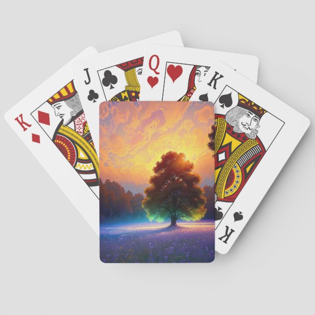 Mystical Tree in the Purple Field Playing Cards (Back)