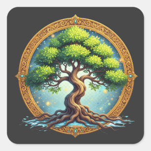 Mystical Tree of Life Gold Filigree Spiritual Square Sticker
