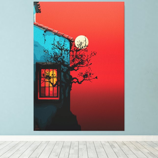 Mystical Twilight Window Scene Canvas Print (Insitu(Wood Floor))