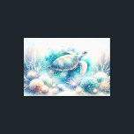 Mystical Underwater Sea Turtle Print<br><div class="desc">Enter the serene depths of an underwater paradise with our captivating sea turtle canvas art print. Exclusive to Do Tell A Belle. Embark on a mesmerising visual journey as the sea turtle gracefully glides amidst whimsical underwater botanicals, painted in soothing pastel tones. Perfect for those longing to infuse their living...</div>