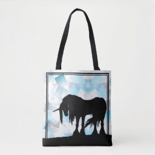 Mystical Unicorn (blue & white abstract squares) Tote Bag